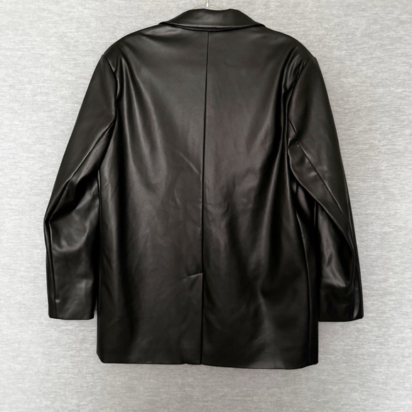 Primark Black Faux Leather Jacket Blazer US Size 12 Large Womens Career Capsule - Picture 3 of 6